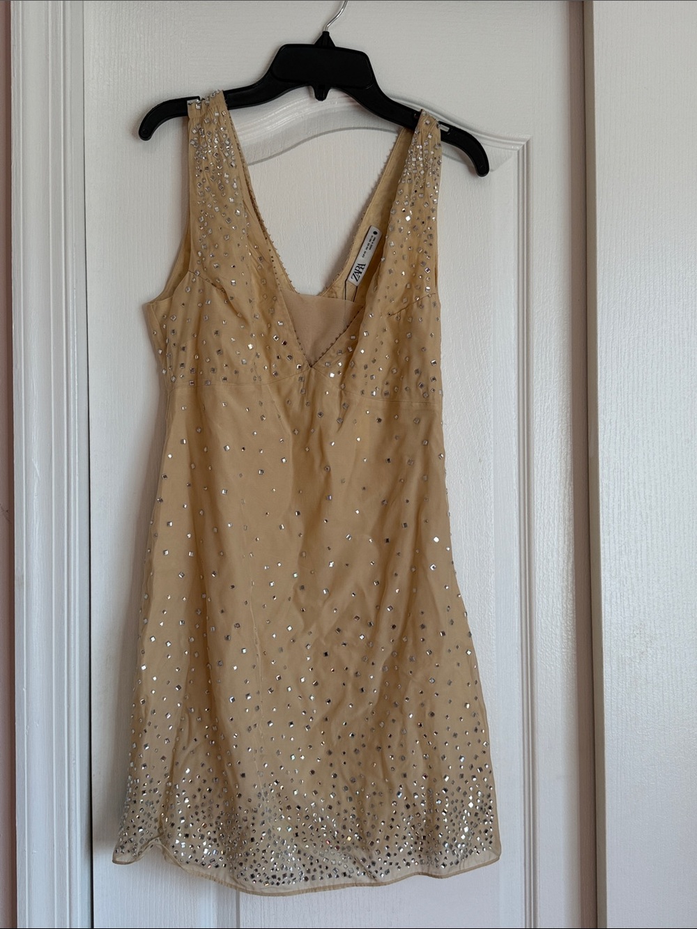 Zara Champagne Beaded Sleeveless Mini Dress